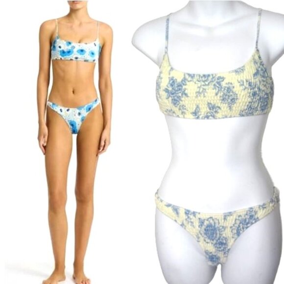 triangl swimwear Other - Triangl NEW Size S Inesa Bikini Indigo Cream Top Bottom Yellow Blue Floral
